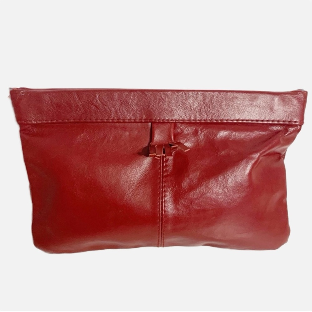Vintage Unbranded Red Leather Clutch Bag with Snap Close Frame Tassel Detailing